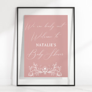 Zeitlose Vintage-Blumenrosa-Babyparty Poster