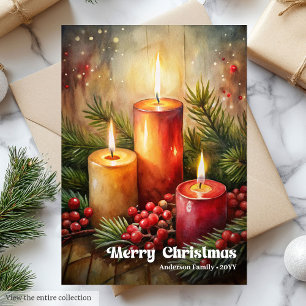 Zeitlose Weihnachtskerzen klassische rustikale Grü Feiertagskarte