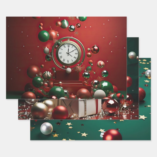Zeitlose Weihnachtsschmuckuhr Geschenkpapier Set (Set)
