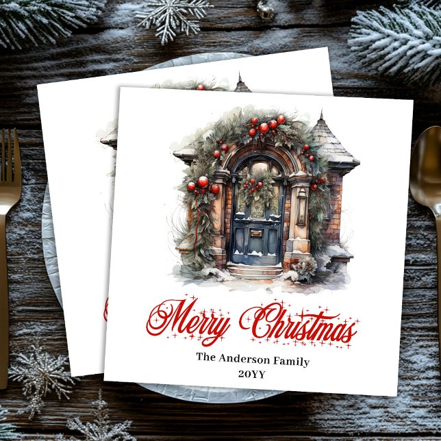 Zeitlose Weihnachtsszene Serviette rot grün Kunstw (Timeless Christmas scene napkin red green artwork

)