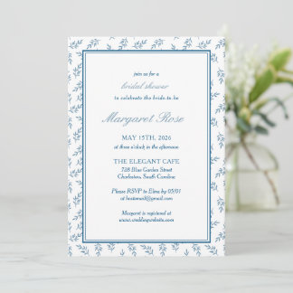 Zeitloser Blue Garden Elegantes klassisches Brautp Einladung