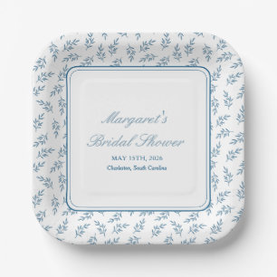 Zeitloser Blue Garden Elegantes klassisches Brautp Pappteller