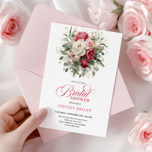 Zeitloser Boho-Rubinroter-Blush-Goldener-Polterabe Einladung