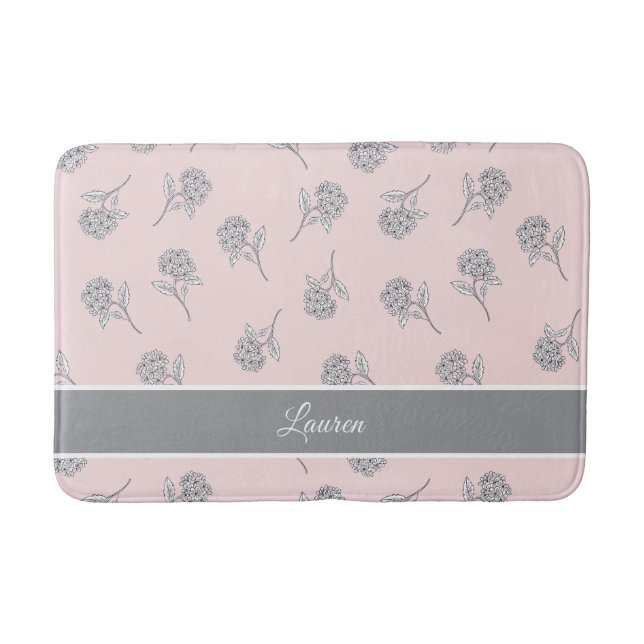 Zeitloser botanischer Bloom Soft Pink Monogramm-Ba Badematte (Vorderseite)