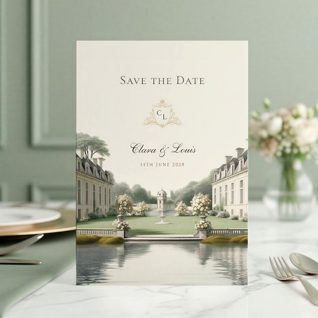 Zeitloser Garten | Französische Château-Monogramm- Save The Date (Von Creator hochgeladen)