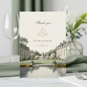 Zeitloser Garten Französisches Château-Monogramm Dankeskarte