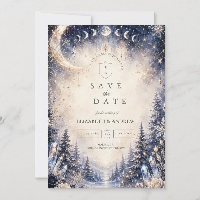 Zeitloser himmlischer Winterhochzeit Save The Date (Vorderseite)