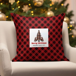 Zeitloser Karo-Weihnachtsbäume Name Kissenhülle Kissen