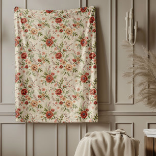Zeitloser Landhausstil - verblasste Blumen-Eleganz Fleecedecke