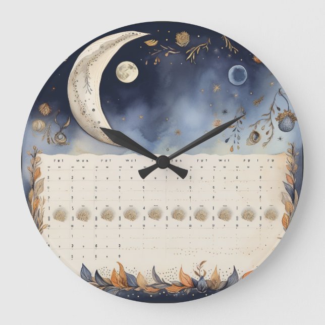Zeitloser Mondphasen-Atlas - Retro-Astronomie-Kale Große Wanduhr (Vorderseite)