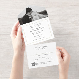 Zeitloser Monogramm-QR-Code Moderne Hochzeit All-in-One-Einladung