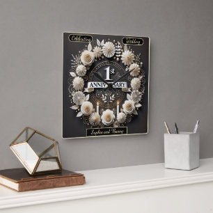 Zeitloser Papierkranz zum Jahrestag Quadratische Wanduhr