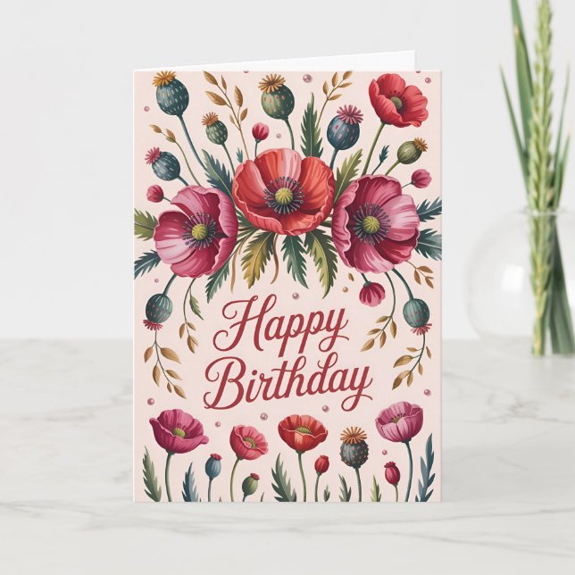 Zeitloser Poppy Floral Geburtstag Karte (Vorderseite)