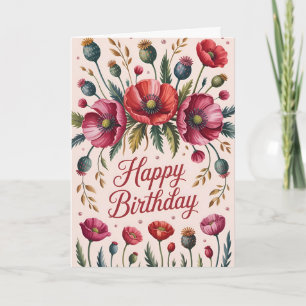 Zeitloser Poppy Floral Geburtstag Karte