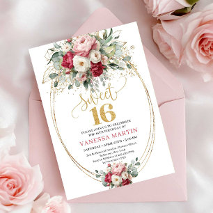 Zeitloser roter Blush-Grün-Sweet-Sixteen-Einladung Einladung