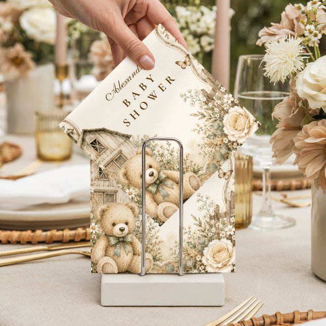 Zeitloser Rustikaler Teddybär Baby Shower Serviette (Von Creator hochgeladen)