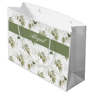 Zeitloser Salbei-Oliv-Wasserfarben-Chic-Name Große Geschenktüte