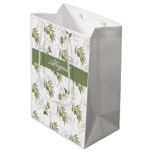 Zeitloser Salbei-Oliv-Wasserfarben-Chic-Name Mittlere Geschenktüte