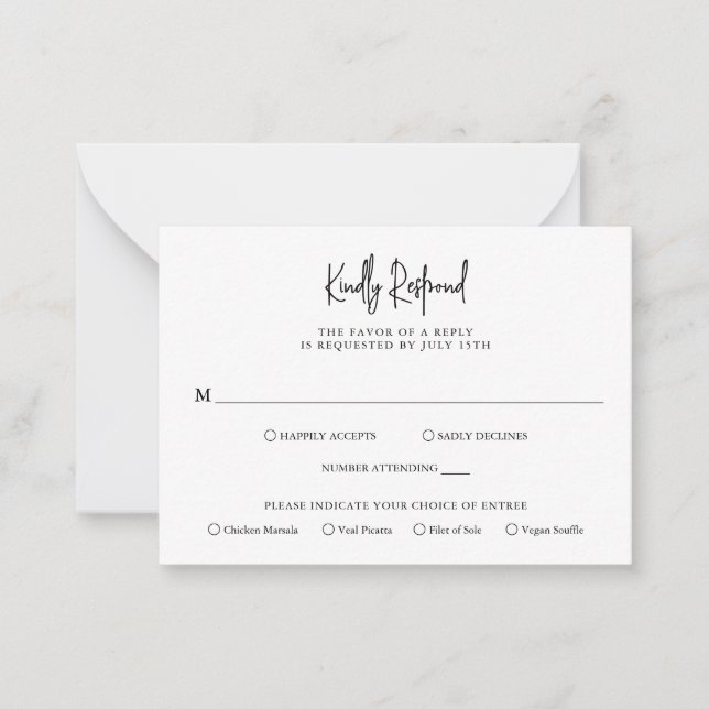 Zeitloser Schwarz-Weiß-Haushalt Hochzeit RSVP Mitteilungskarte (Vorderseite)