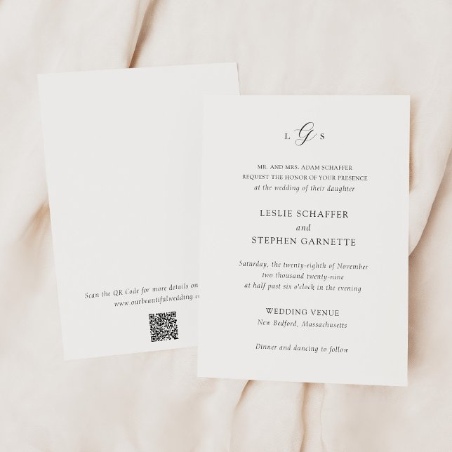 Zeitloser Schwarz-Weiß-QR-Code Elegante Hochzeit Einladung (Von Creator hochgeladen)