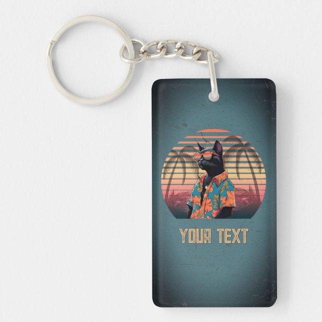 Zeitloser Tropenkatze Vintager Stil Schlüsselanhänger (Vorderseite)