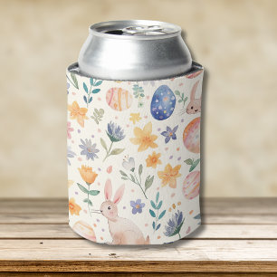 Zeitloses Aquarell Pastell Hase Blumen Eier Dosenkühler
