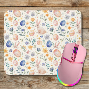 Zeitloses Aquarell-Pastell-Hase-Blumen-Ostereier Mousepad
