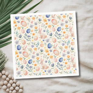 Zeitloses Aquarell-Pastell-Hase-Blumen-Ostereier Serviette