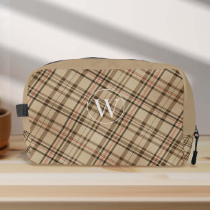 zeitloses Beige-Muster Monogramm Karo Waschbeutel