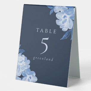 Zeitloses blaues florales Hochzeitstisch Tischaufsteller