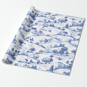 Zeitloses blaues Toile Pastoral Französisches Land Geschenkpapier