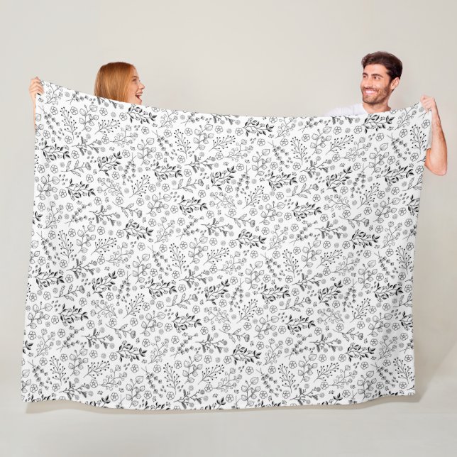 Zeitloses Blut: HandGezeichnet Blumeneleganz Fleecedecke (Beispiel)