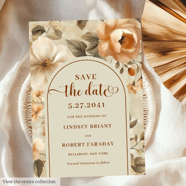 Zeitloses Boho-Kupfer-Beige-Blumen-Save-the-Date Einladung (Timeless Boho Copper Beige Floral Save The Date)