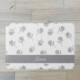 Zeitloses Botanisches Blühen Sanftes Grau Monogram Badematte