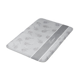 Zeitloses Botanisches Blühen Sanftes Grau Monogram Badematte