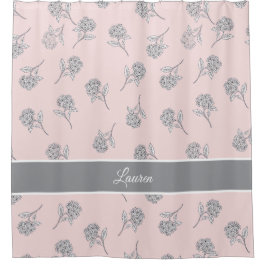 Zeitloses Botanisches Blühen Sanftes Rosa Monogram Duschvorhang