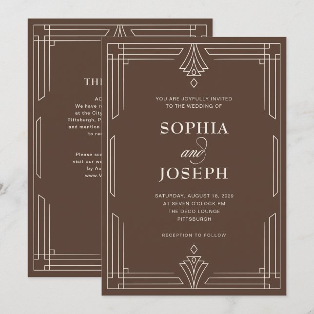 Zeitloses Braun | QR-Code All-in-One-Hochzeit Einladung (Vorne/Hinten)