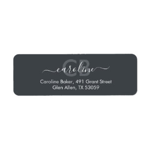 Zeitloses dunkles Slate Grau Monogram Address Labe