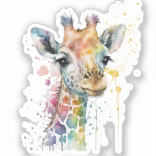 Zeitloses Elfenbein-Wasserfarben-Giraffenmuster Aufkleber