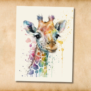 Zeitloses Elfenbein-Wasserfarben-Giraffenmuster Postkarte