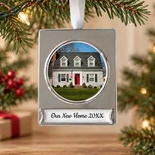 Zeitloses Erinnerungsstück 'Unser neues Zuhause' Banner-Ornament Silber