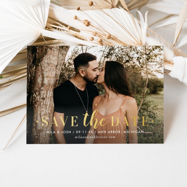 Zeitloses Foto für Hochzeiten vom Goldtyp Rette un Folieneinladung (Von Creator hochgeladen)