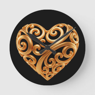 Zeitloses goldenes Herzsymbol der Liebe Runde Wanduhr