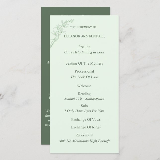 Zeitloses Hochzeitsprogramm für Blume (Vorne/Hinten)