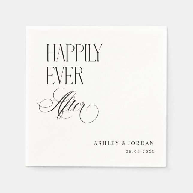 Zeitloses Luxe-Script Happily Ever After-Party Serviette (Vorderseite)