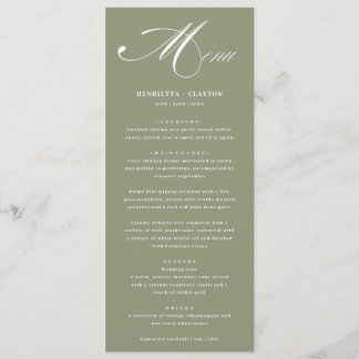 Zeitloses Menü von Elegance Sage Green Wedding Menükarte
