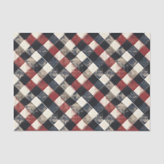 Zeitloses Retro Navy und Kariertes rotes Muster Seidenpapier (Vorderseite)