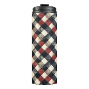 Zeitloses Retro Navy und Kariertes rotes Muster Thermosbecher