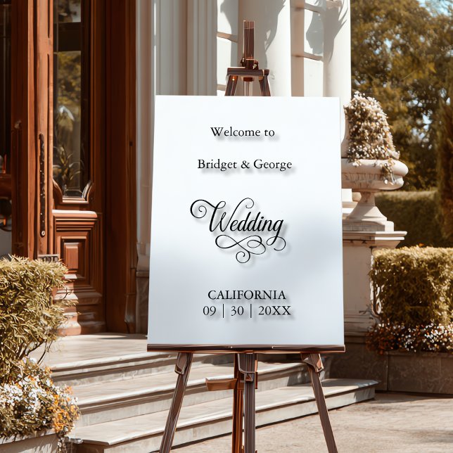 Zeitloses Script Schwarz und Weiß Hochzeit Willkom Acrylschild (Von Creator hochgeladen)