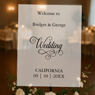 Zeitloses Script Schwarz und Weiß Hochzeit Willkom Acrylschild